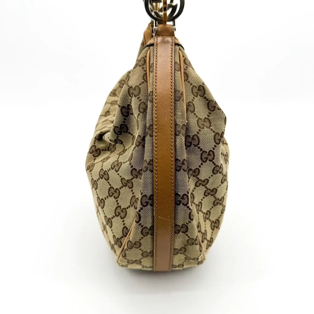 Gucci GG Canvas Charlotte Hobo Bag Beige Brown Beige Canvas Fair - Model View