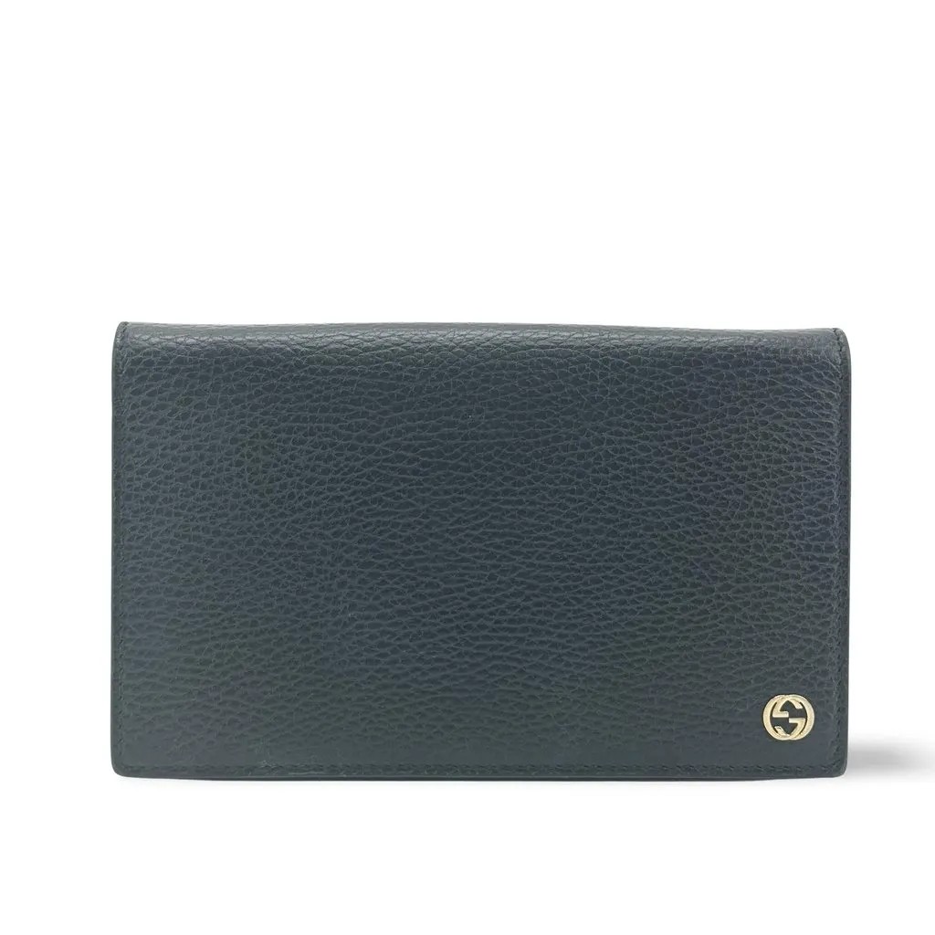 Gucci Interlocking G Dollar Calf Card Case Black Black Leather Good - Front View