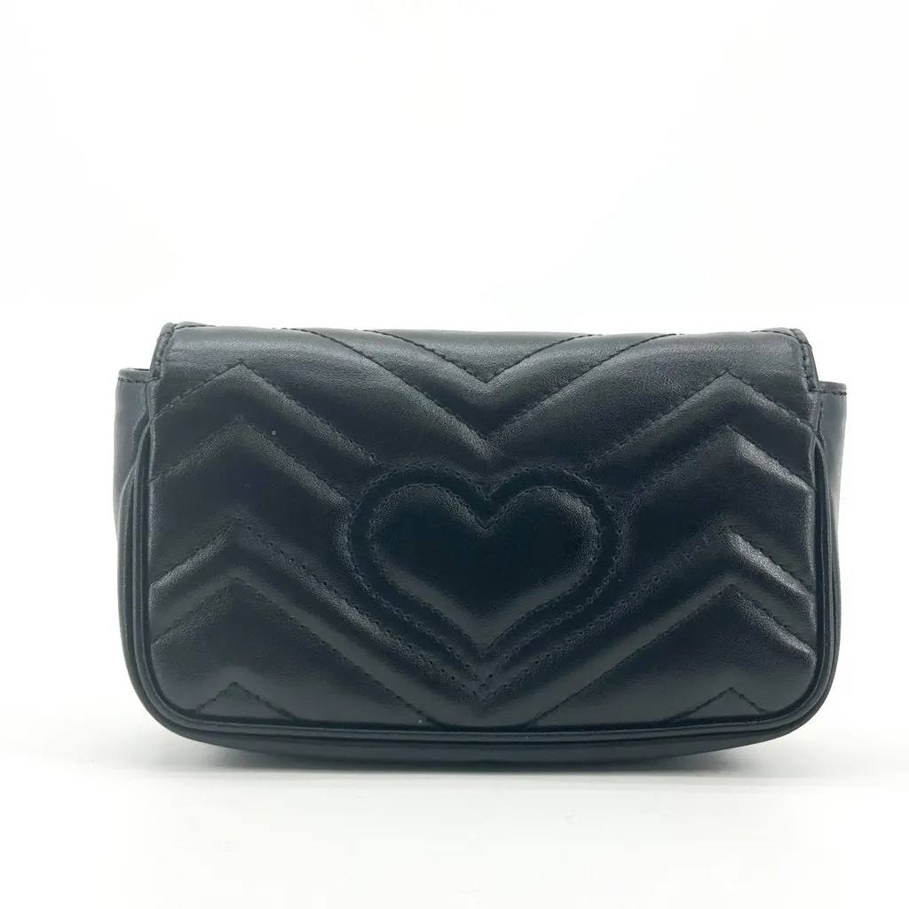 Gucci GG Marmont Matelasse Belt Bag Black Gold Black Leather Good - Back View