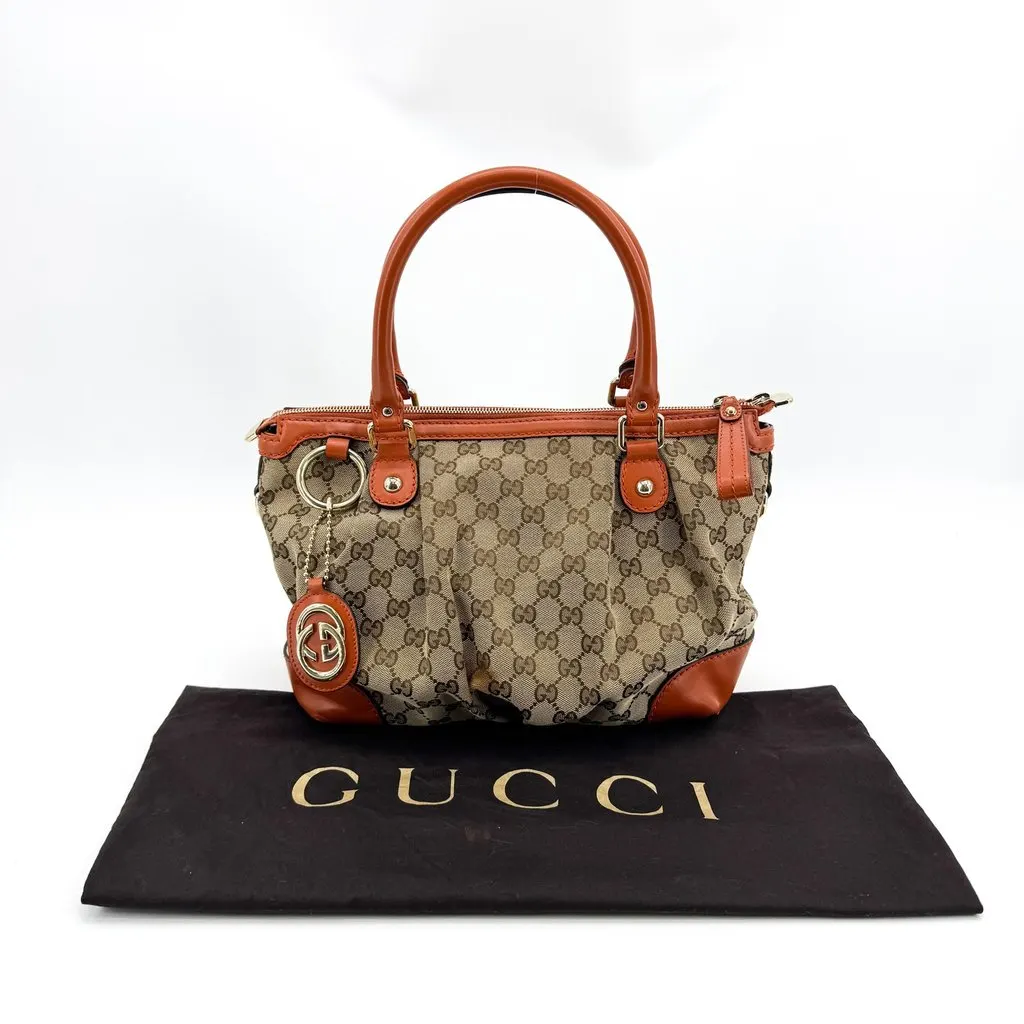 Gucci GG Canvas Sukey Top Handle Bag Beige Brown Beige Canvas Fair - Back View
