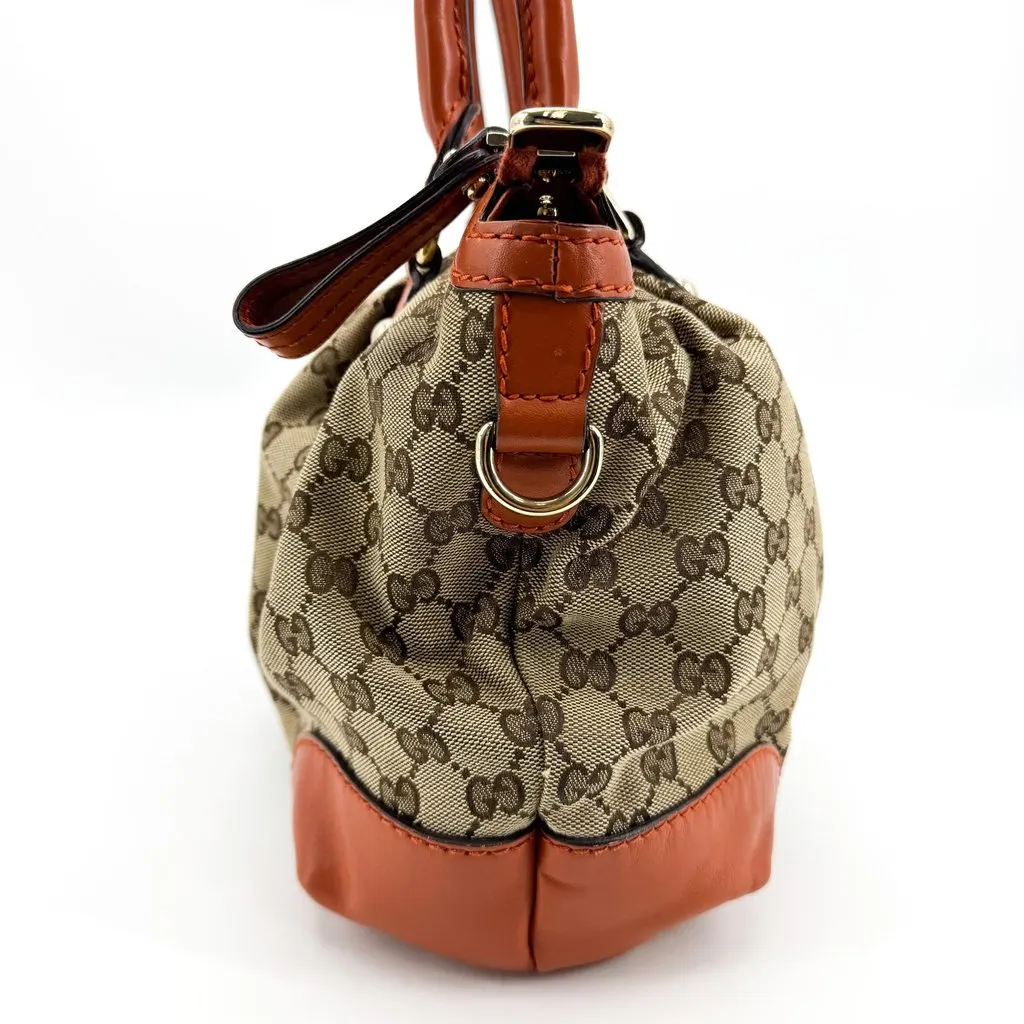 Gucci GG Canvas Sukey Top Handle Bag Beige Brown Beige Canvas Fair - Model View
