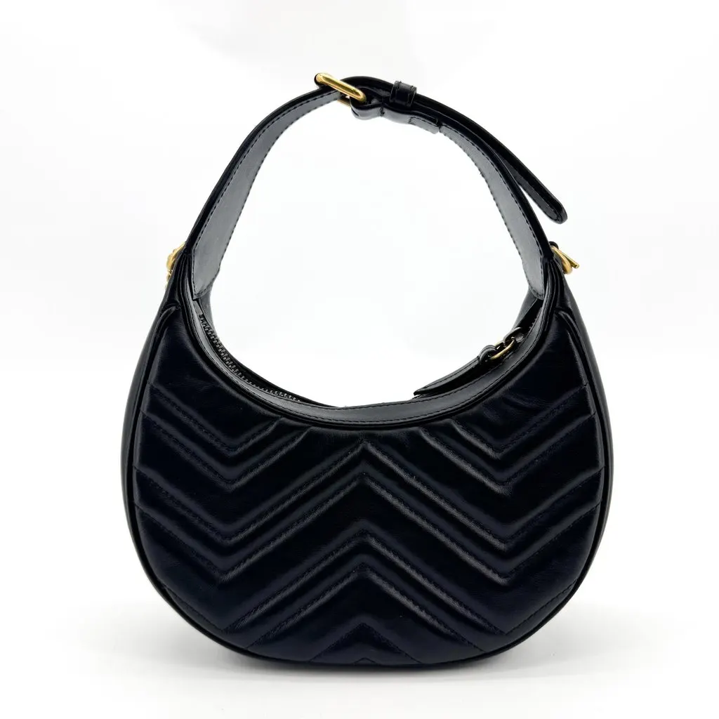 Gucci GG Marmont Half-Moon Shaped Mini Bag Black Black Leather Good - Inside View