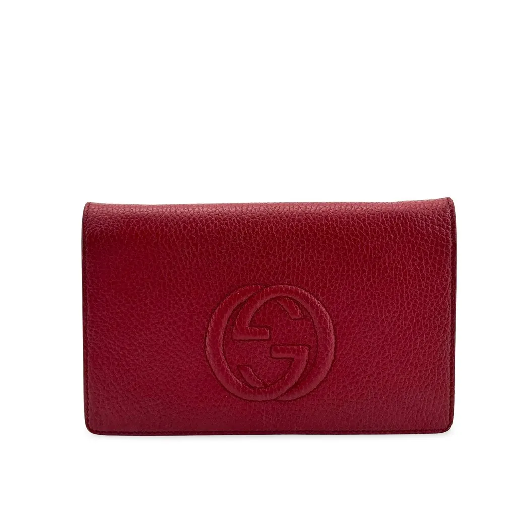 Gucci Soho Interlocking G Flap Card Case Red Red Leather Good - Front View
