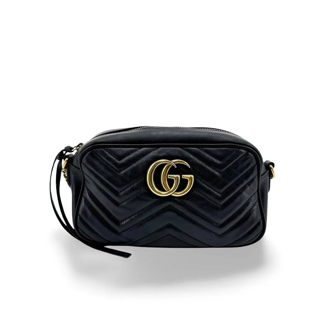 Gucci GG Marmont Matelasse Mini Shoulder Bag Black Black Leather Good - Front View