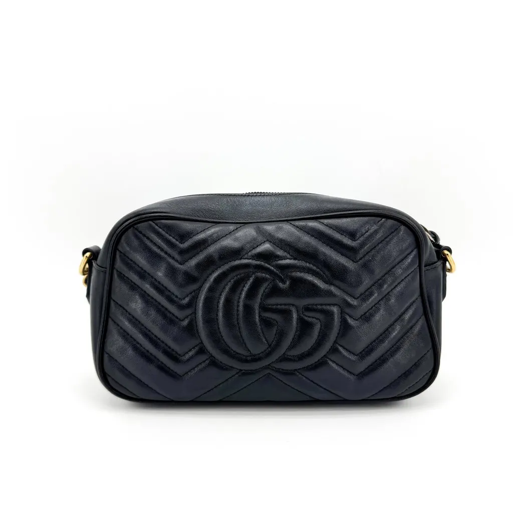 Gucci GG Marmont Matelasse Mini Shoulder Bag Black Black Leather Good - Back View