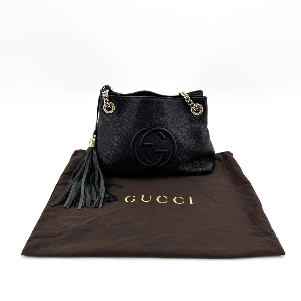 Gucci Soho Interlocking G Chain Shoulder Bag Small Black Black Leather Very good - Back View