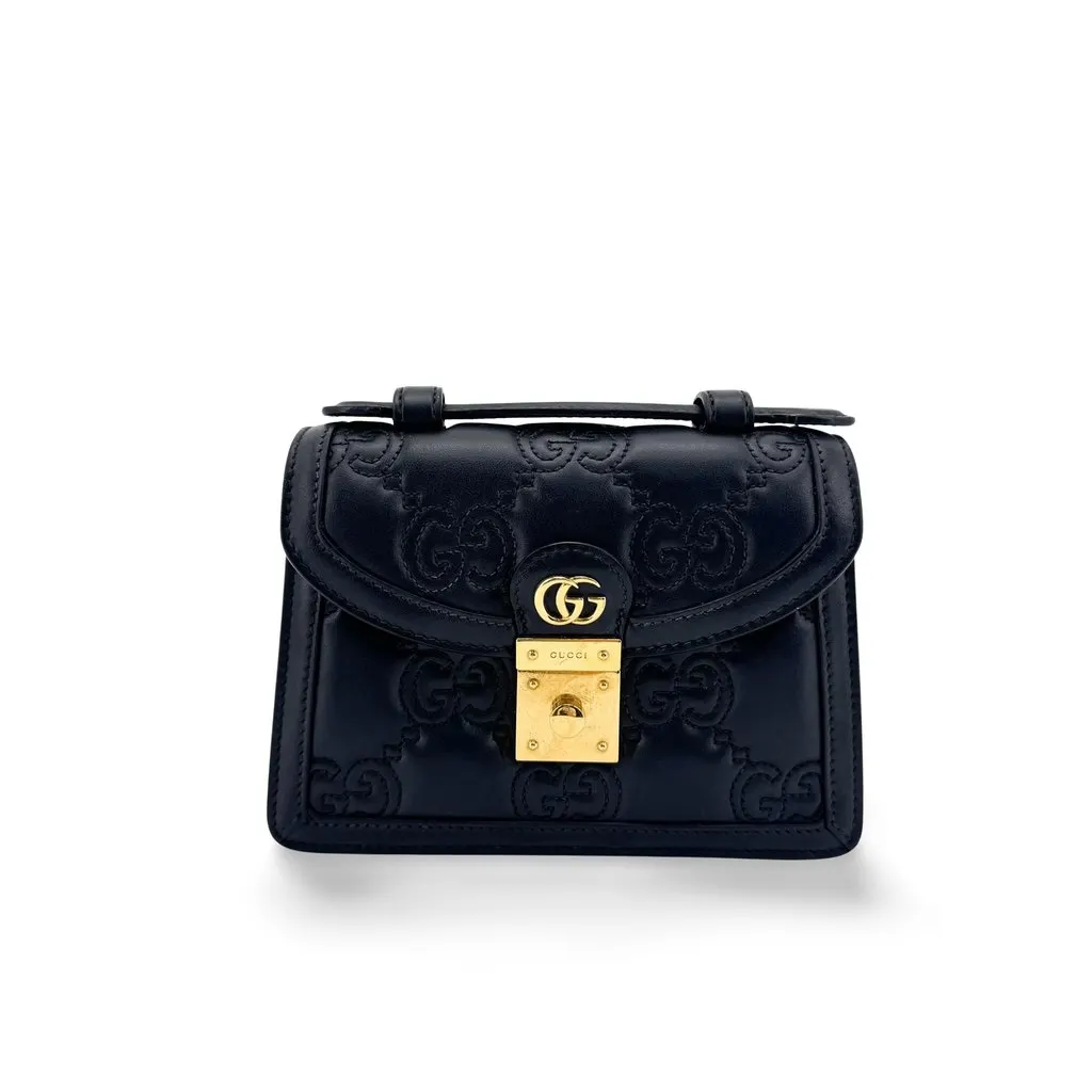Gucci Padlock GG Embossed Mini Shoulder Bag Black Black Leather Good - Front View