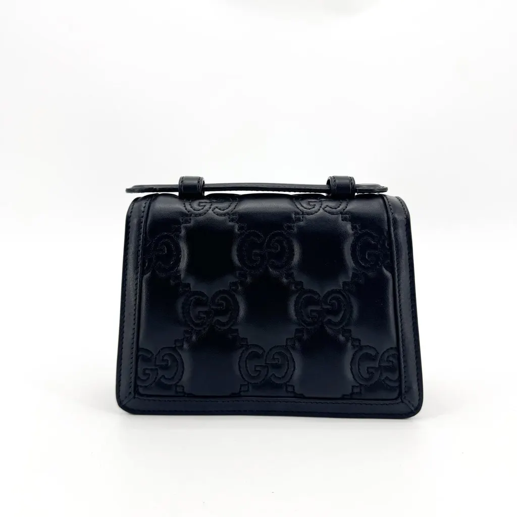 Gucci Padlock GG Embossed Mini Shoulder Bag Black Black Leather Good - Back View
