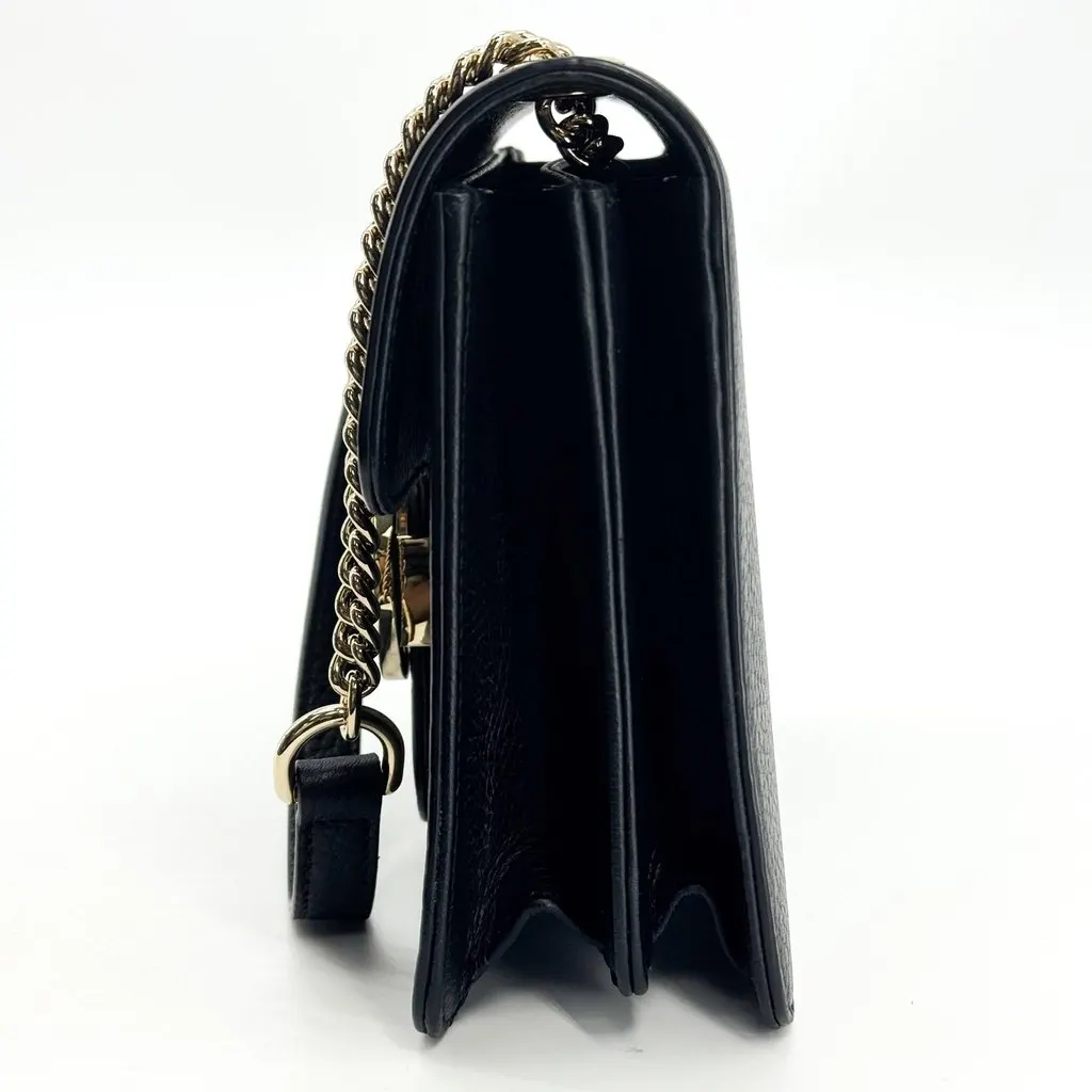 Gucci Interlocking G Small Chain Shoulder Bag Black Gold Hardware Black Leather Good - Model View