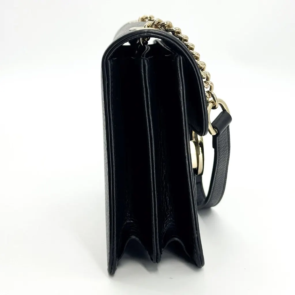Gucci Interlocking G Small Chain Shoulder Bag Black Gold Hardware Black Leather Good - Box View
