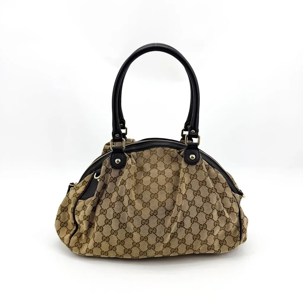 Gucci GG Canvas Sukey Tote Bag Beige Black Beige Canvas Good - Back View