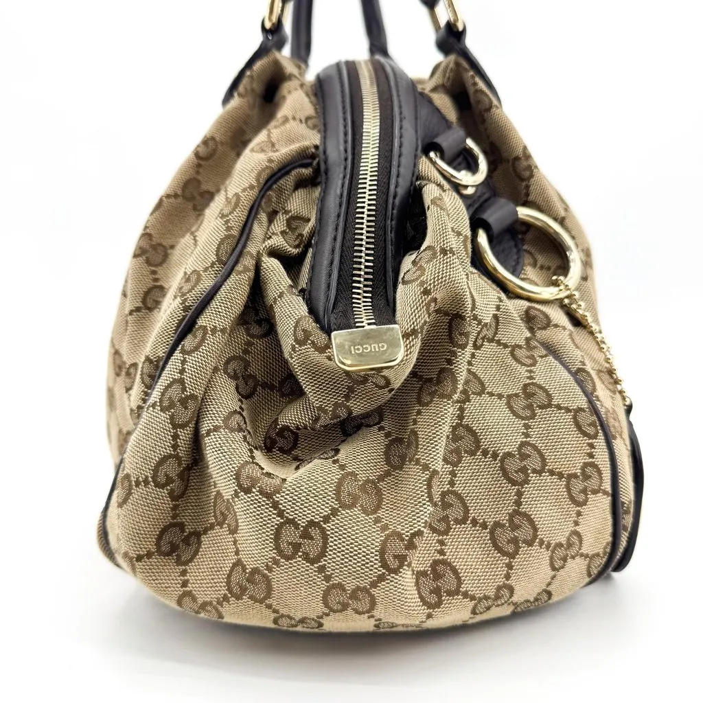 Gucci GG Canvas Sukey Tote Bag Beige Black Beige Canvas Good - Inside View