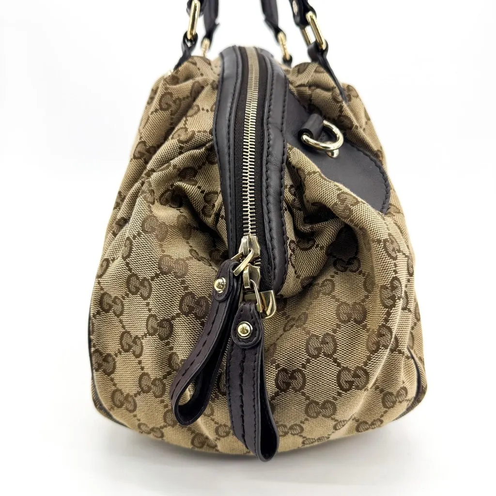 Gucci GG Canvas Sukey Tote Bag Beige Black Beige Canvas Good - Model View