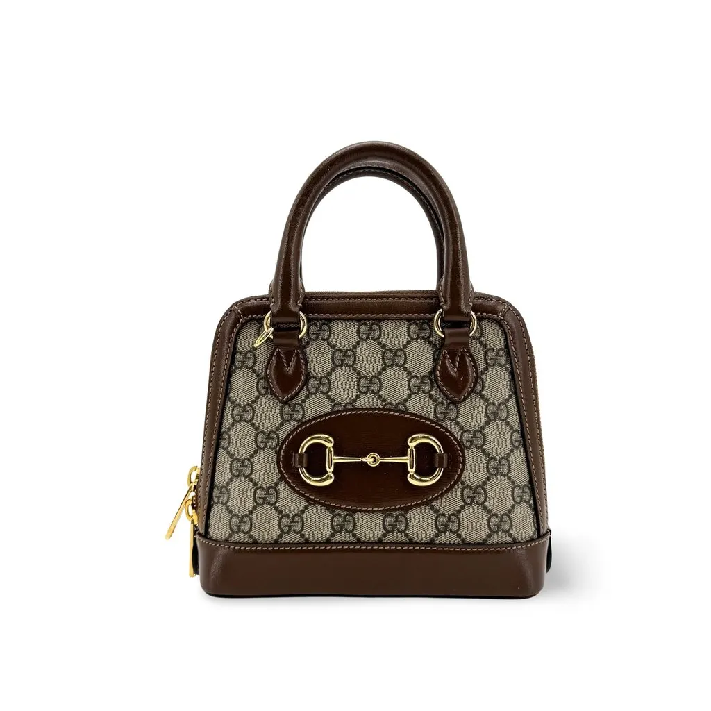 Gucci Horsebit 1955 Mini Top Handle Bag GG Supreme Brown Beige Canvas Very good - Front View