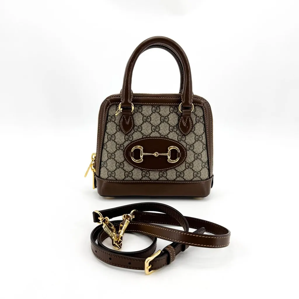Gucci Horsebit 1955 Mini Top Handle Bag GG Supreme Brown Beige Canvas Very good - Back View