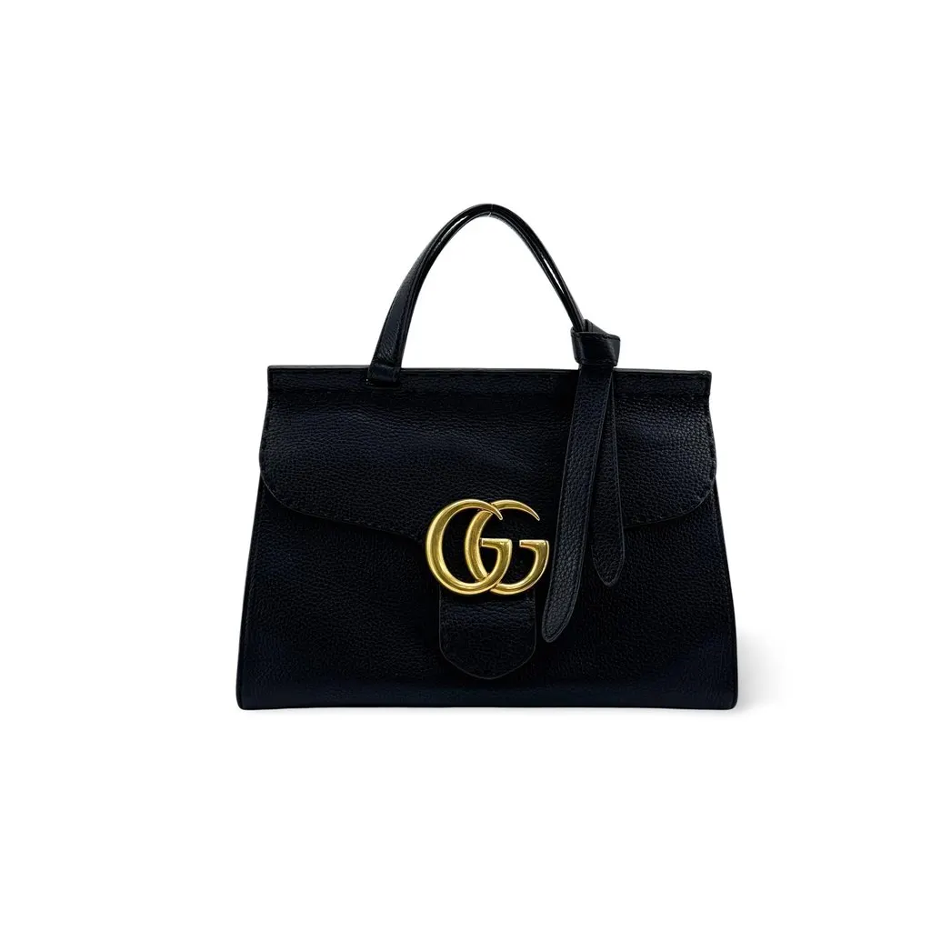 Gucci Small Double G Leather Top Handle Bag Black Black Leather Very good - Front View