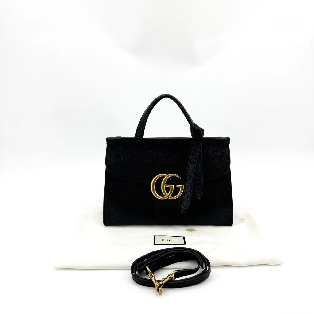 Gucci Small Double G Leather Top Handle Bag Black Black Leather Very good - Back View
