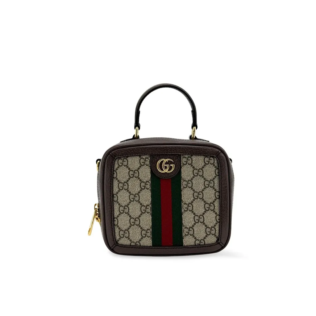 Gucci Ophidia GG Mini Top Handle Bag Beige Canvas Good - Front View
