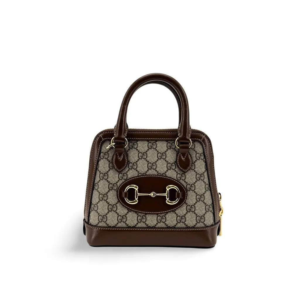 Gucci Horsebit 1955 Mini Top Handle Bag GG Supreme Brown Beige Canvas Very good - Front View