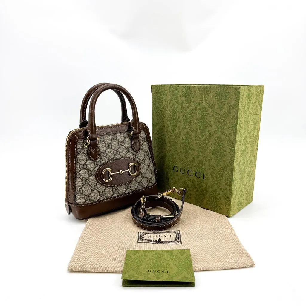 Gucci Horsebit 1955 Mini Top Handle Bag GG Supreme Brown Beige Canvas Very good - Back View
