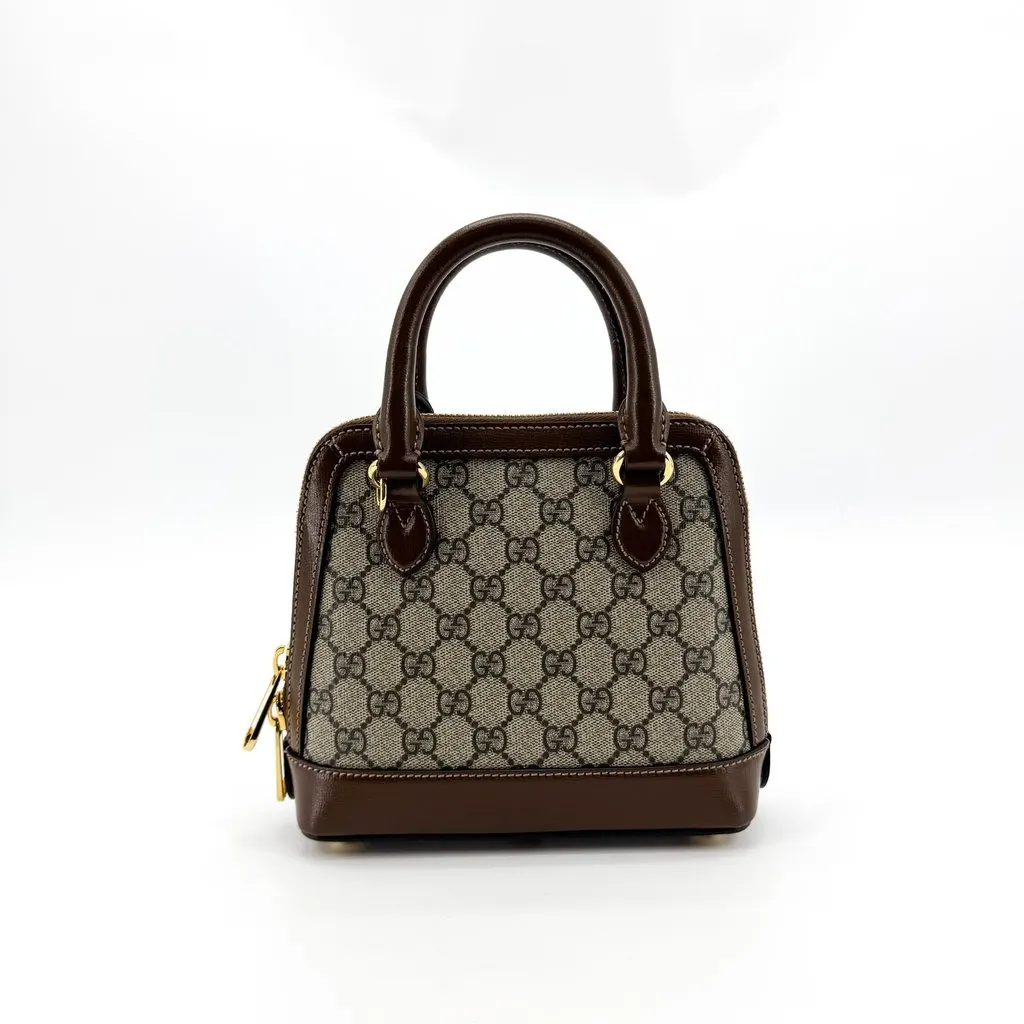Gucci Horsebit 1955 Mini Top Handle Bag GG Supreme Brown Beige Canvas Very good - Inside View