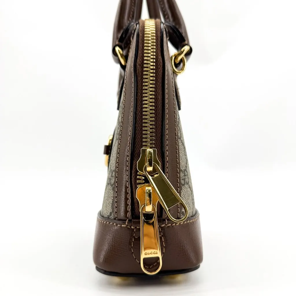 Gucci Horsebit 1955 Mini Top Handle Bag GG Supreme Brown Beige Canvas Very good - Model View