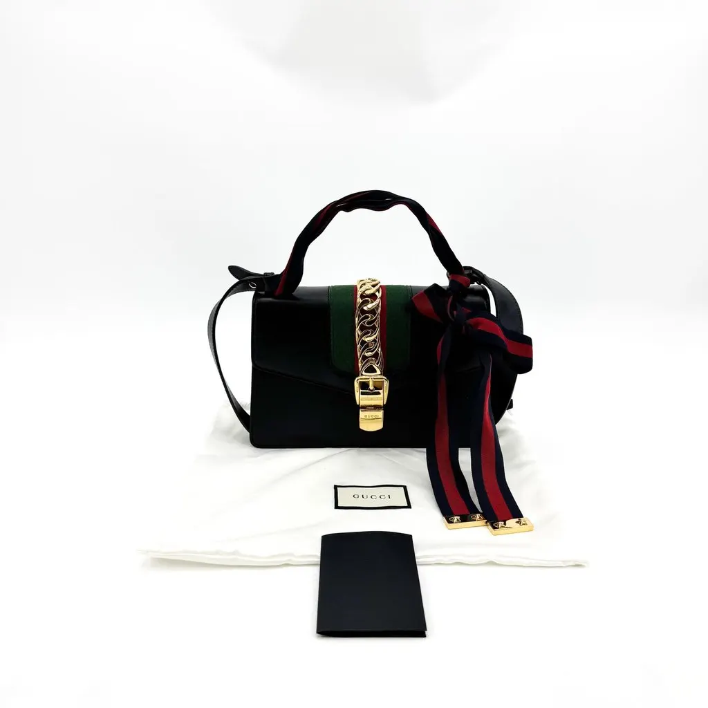 Gucci Sylvie Small Top Handle Bag Black Black Leather Good - Back View