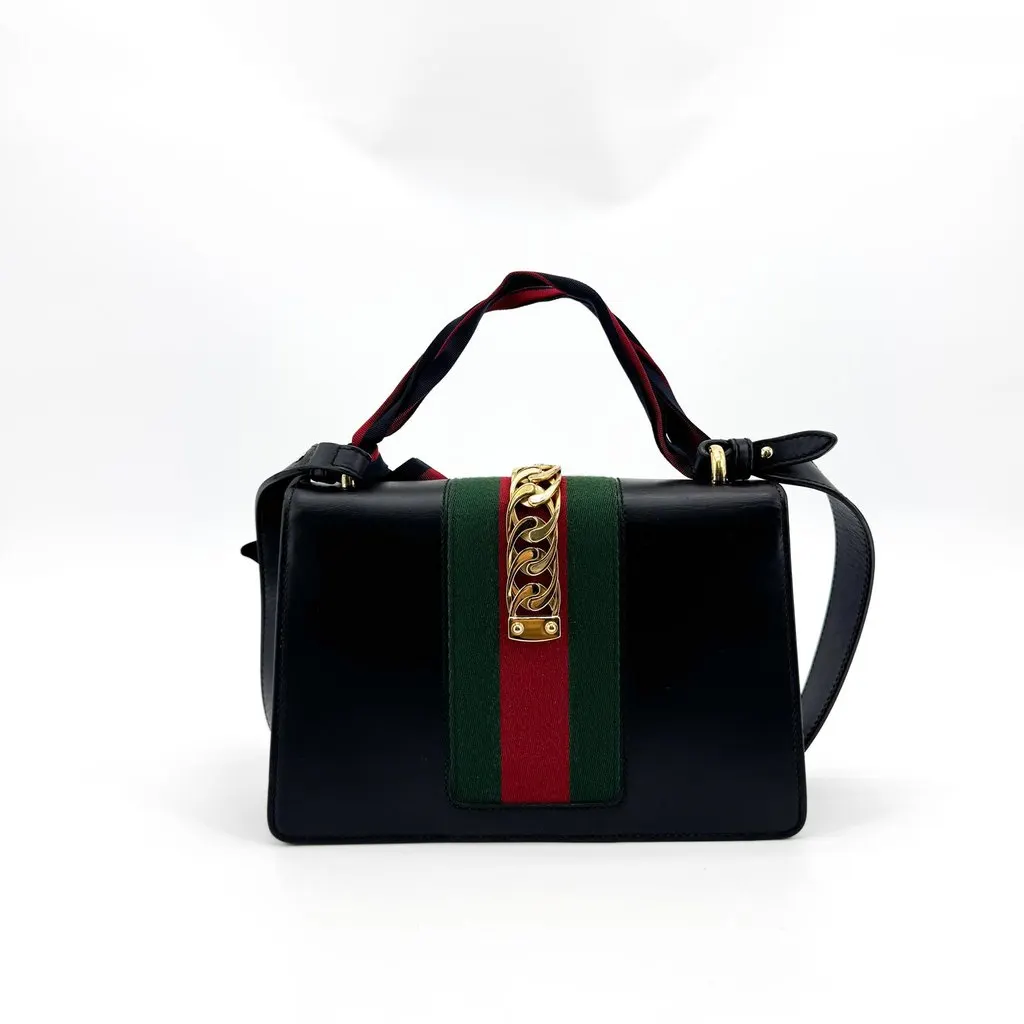 Gucci Sylvie Small Top Handle Bag Black Black Leather Good - Inside View