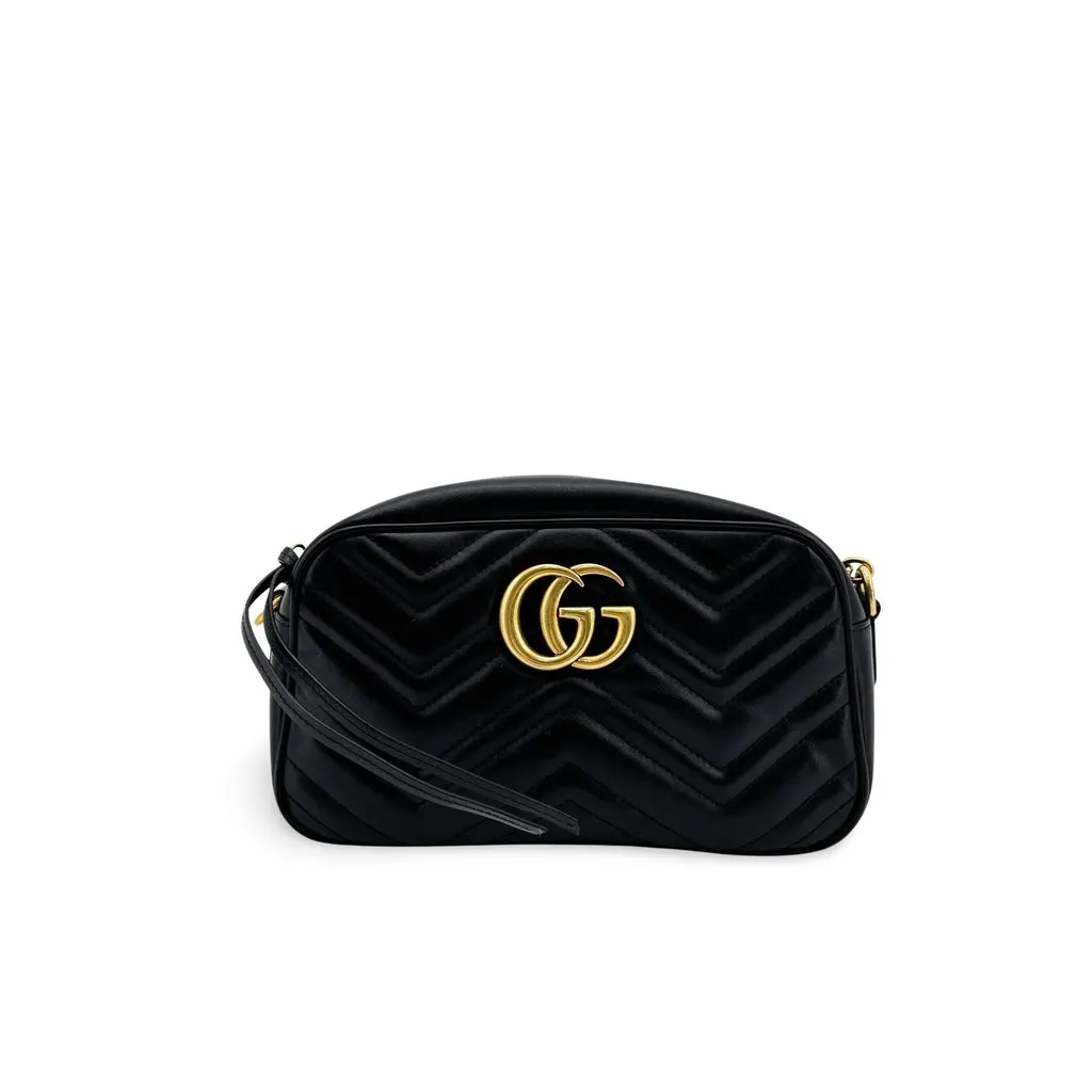 Gucci GG Marmont Small Matelasse Shoulder Bag Black Black Leather Good - Front View