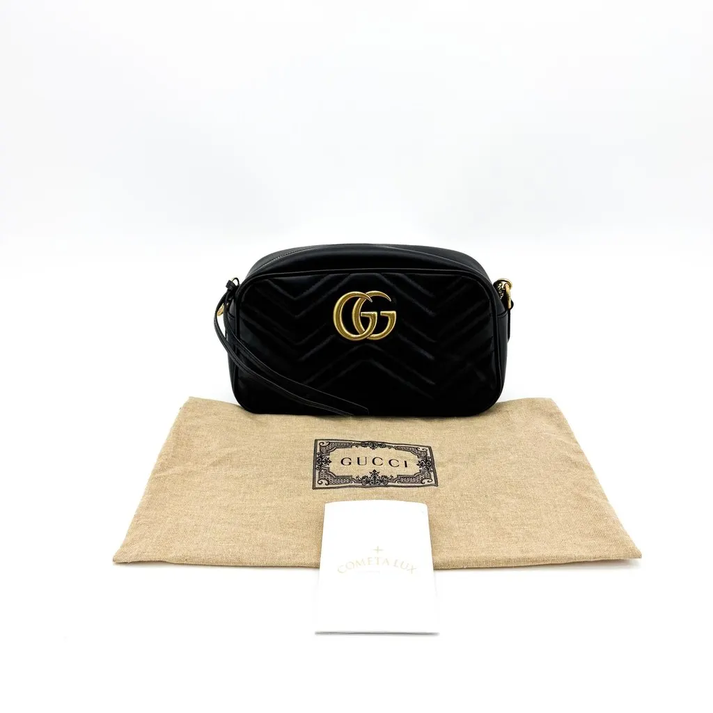 Gucci GG Marmont Small Matelasse Shoulder Bag Black Black Leather Good - Back View