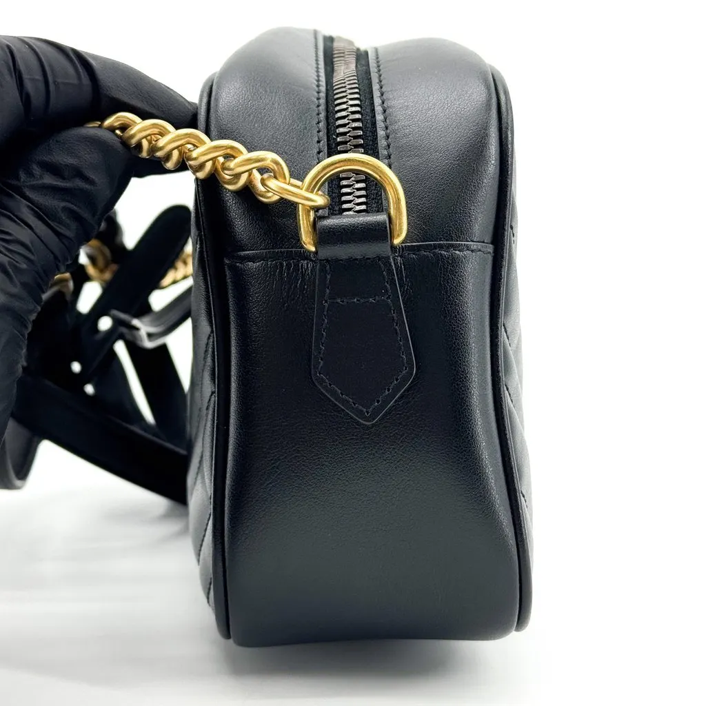 Gucci GG Marmont Small Matelasse Shoulder Bag Black Black Leather Good - Model View