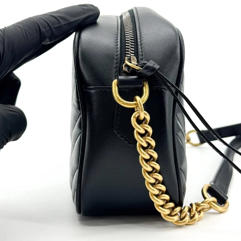 Gucci GG Marmont Small Matelasse Shoulder Bag Black Black Leather Good - Box View