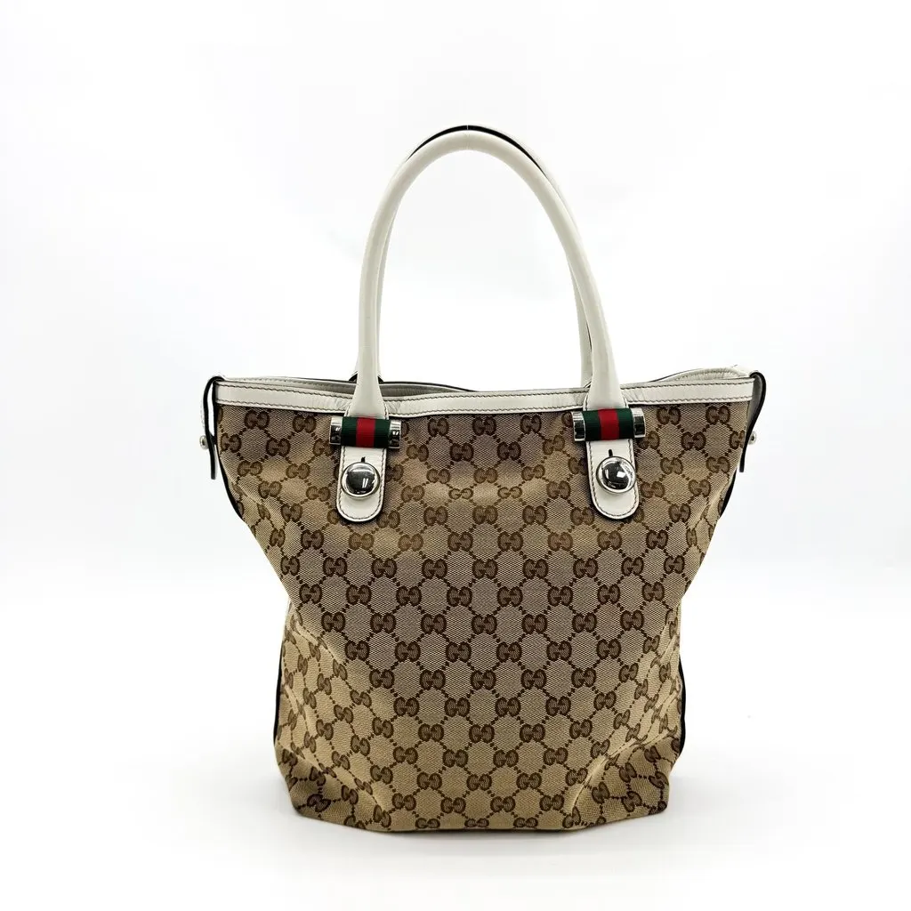 Gucci GG Canvas Princey Tote Bag Beige White Beige Canvas Fair - Back View