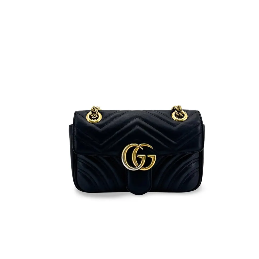 Gucci GG Marmont Super Mini Matelasse Shoulder Bag Black Black Leather Very good - Front View