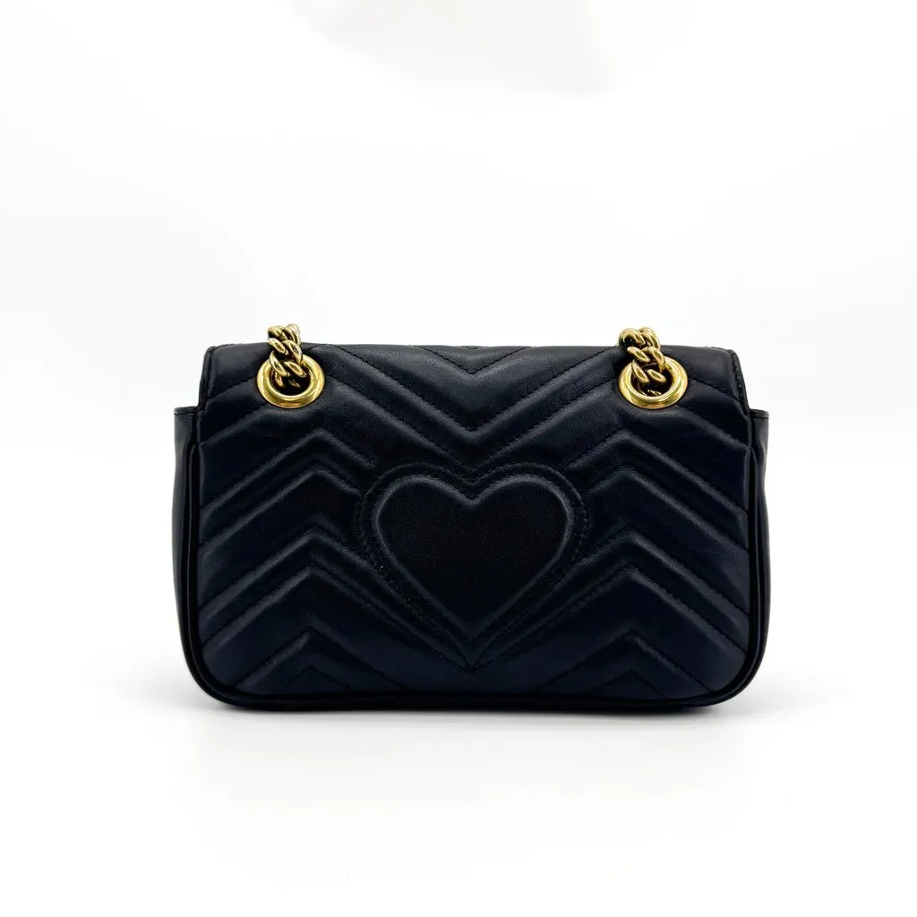 Gucci GG Marmont Super Mini Matelasse Shoulder Bag Black Black Leather Very good - Back View