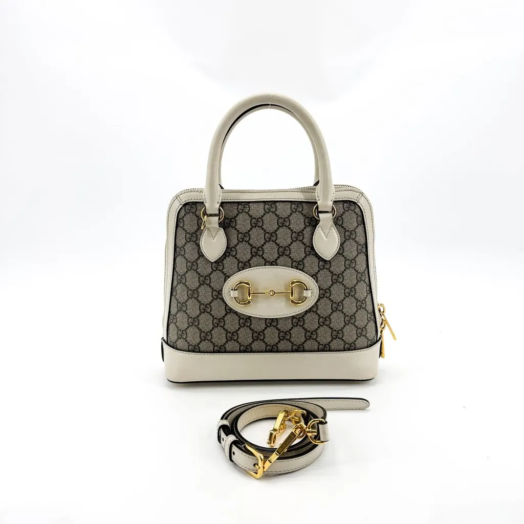 Gucci Horsebit 1955 Small Top Handle Bag White GG Supreme Beige Canvas Good - Back View