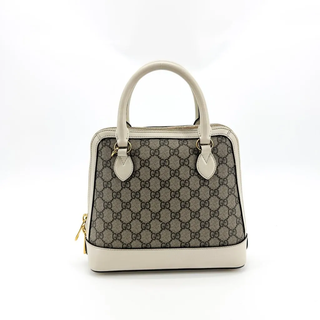 Gucci Horsebit 1955 Small Top Handle Bag White GG Supreme Beige Canvas Good - Inside View
