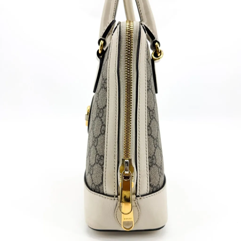 Gucci Horsebit 1955 Small Top Handle Bag White GG Supreme Beige Canvas Good - Model View