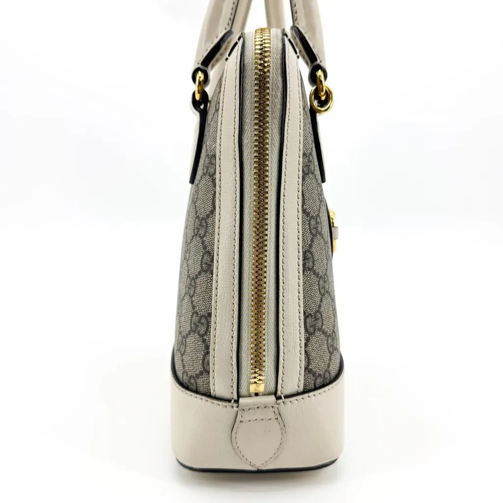 Gucci Horsebit 1955 Small Top Handle Bag White GG Supreme Beige Canvas Good - Box View
