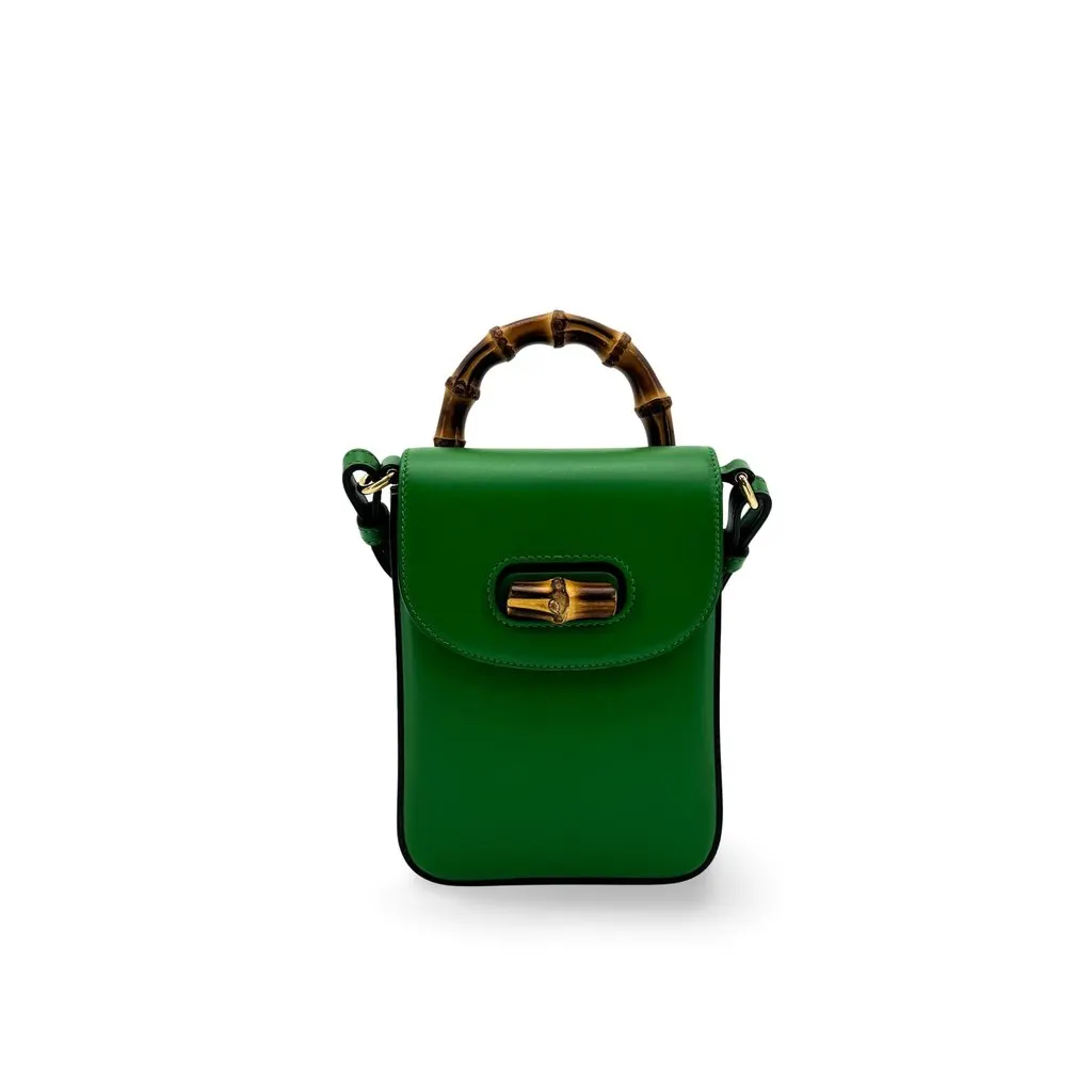 Gucci Bamboo 1947 Mini Crossbody Bag Green Brown Leather Very good - Front View