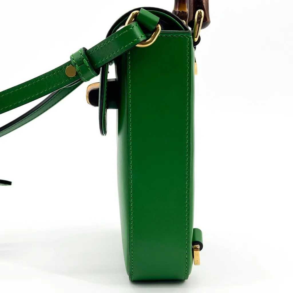 Gucci Bamboo 1947 Mini Crossbody Bag Green Brown Leather Very good - Inside View