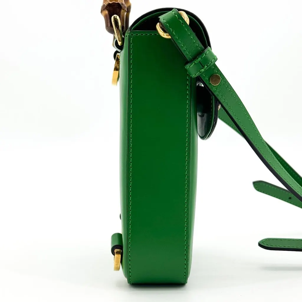 Gucci Bamboo 1947 Mini Crossbody Bag Green Brown Leather Very good - Model View
