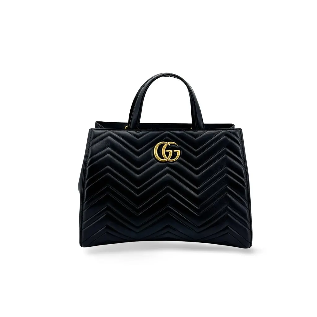 Gucci GG Marmont Matelasse Medium Tote Bag Black Black Leather Very good - Front View