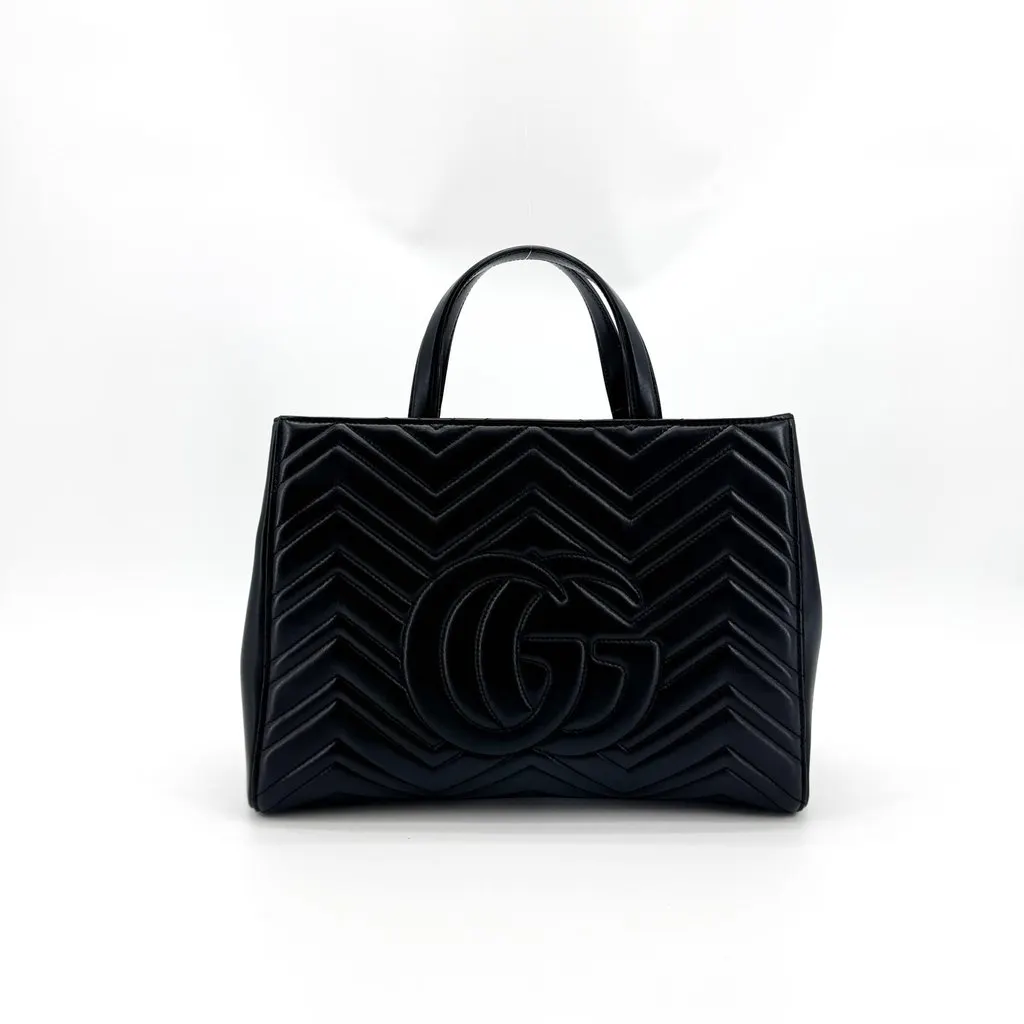 Gucci GG Marmont Matelasse Medium Tote Bag Black Black Leather Very good - Inside View