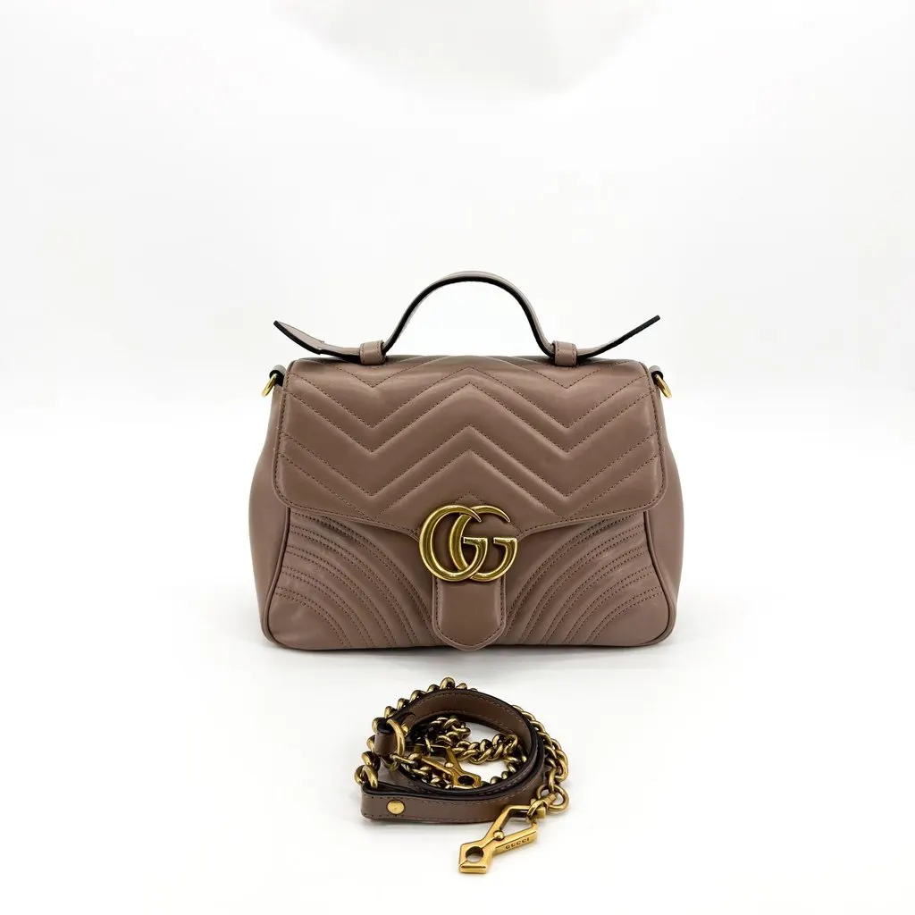 Gucci GG Marmont Mini Top Handle Bag Brown Brown Leather Good - Back View