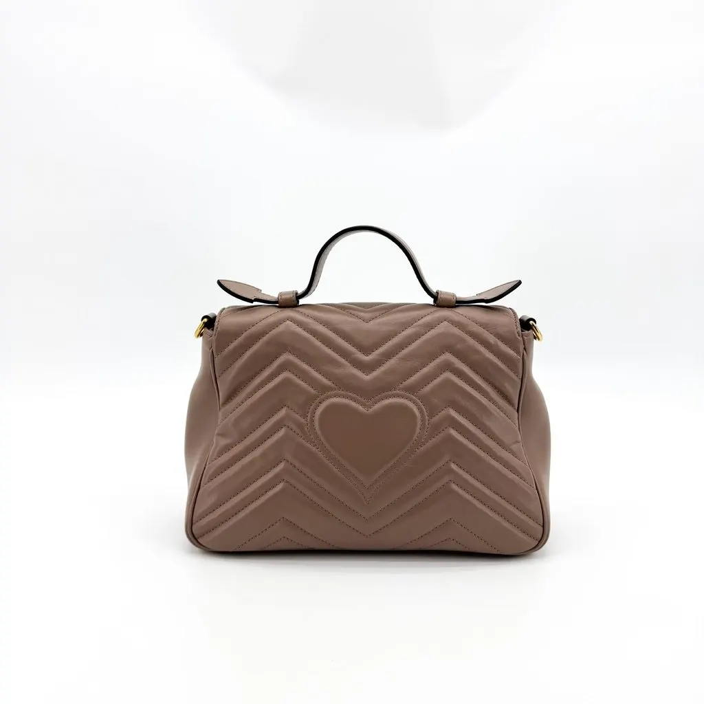 Gucci GG Marmont Mini Top Handle Bag Brown Brown Leather Good - Inside View