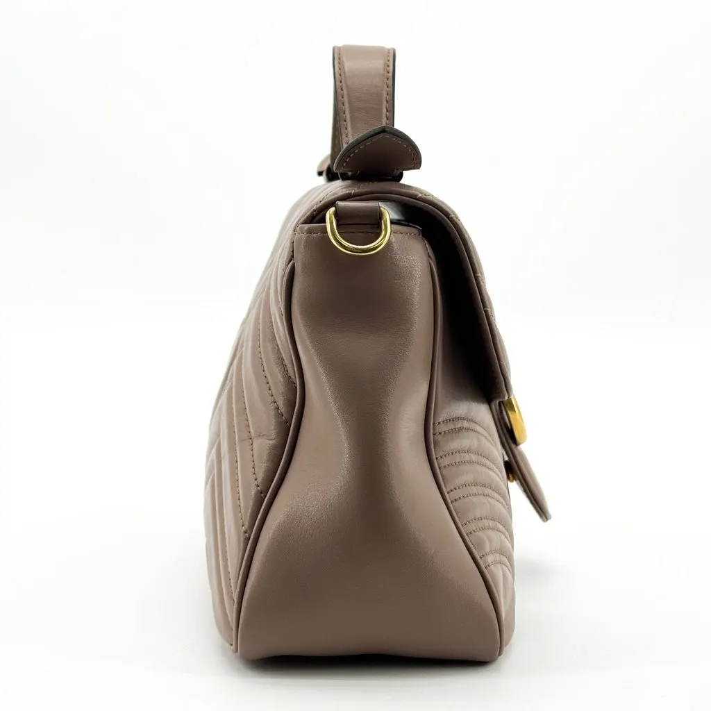 Gucci GG Marmont Mini Top Handle Bag Brown Brown Leather Good - Model View
