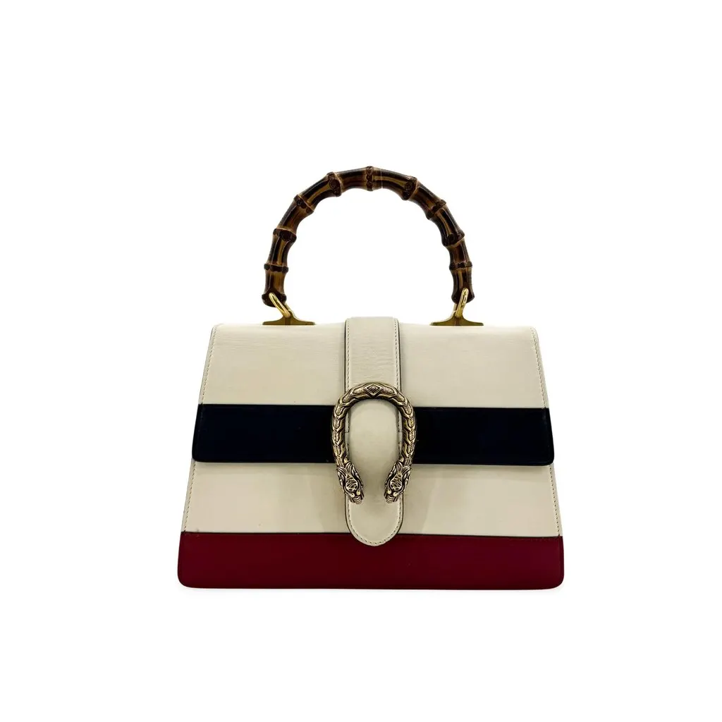 Gucci Dionysus Bamboo Leather Top Handle Bag Ivory Brown Leather Fair - Front View