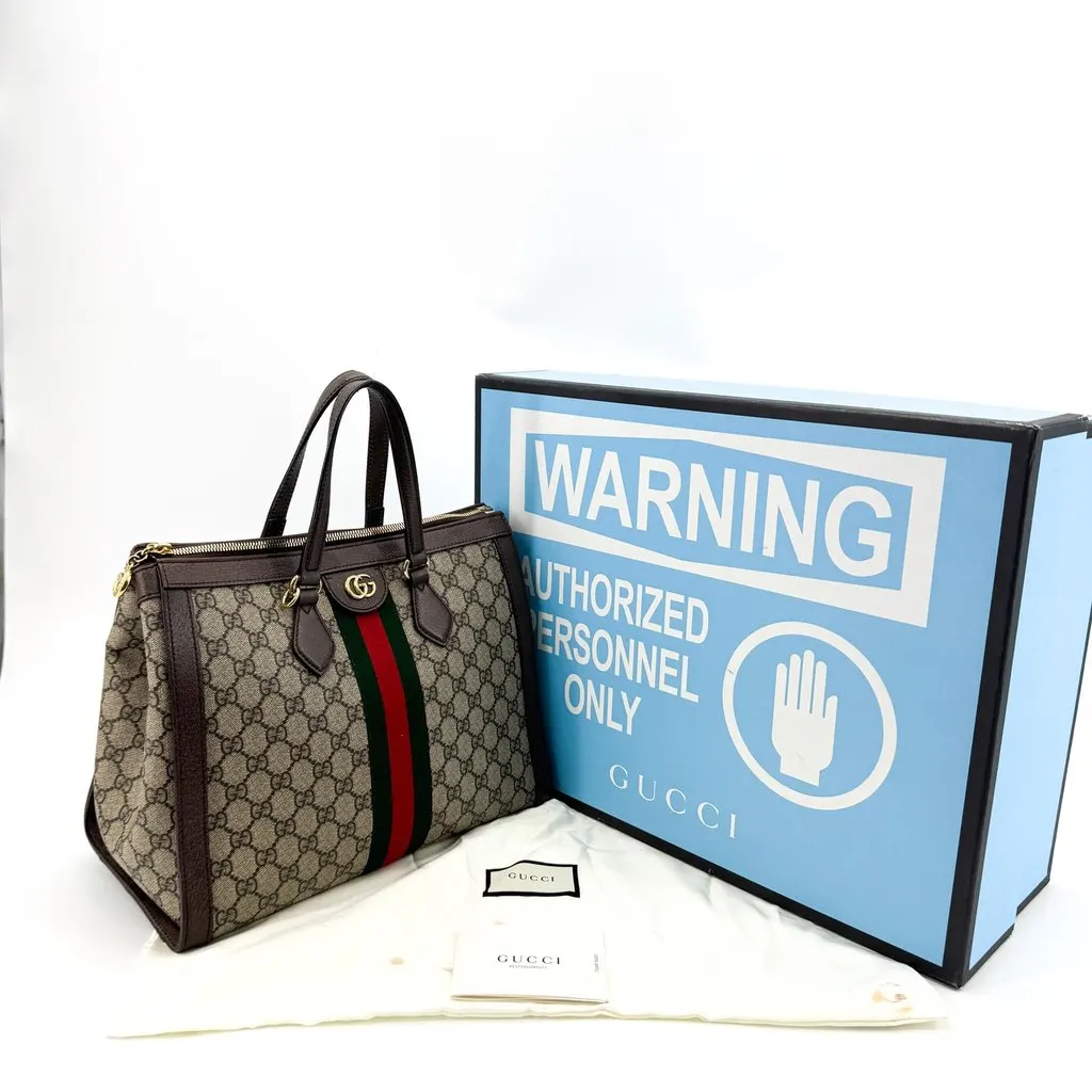 Gucci Ophidia GG Medium Tote Bag Beige Brown Beige Canvas Good - Back View