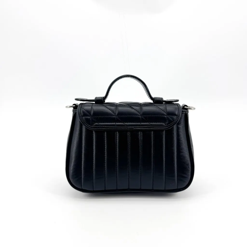 Gucci GG Marmont Mini Top Handle Bag Black Silver Hardware Black Leather Good - Inside View